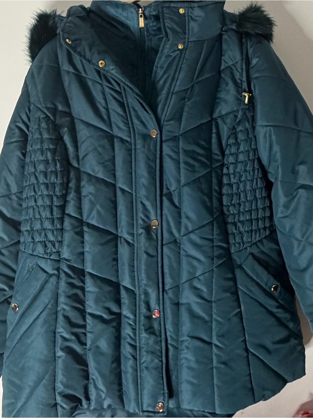 Susan Graver Quilted Hooded Puffer Jacket in Teal Blue